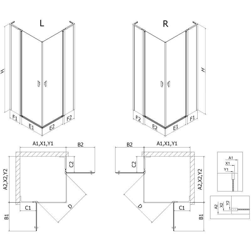 Mexen Mist L Duo cabine de douche pivotante 90 x 90 cm, transparent, cuivre brossé - 8A4L-090-090-65-00