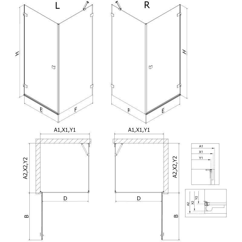 Mexen Lunar-B cabine de douche pivotante gauche 90 x 80 cm, transparent, nickel brossé - 832-090-080-97-00-L
