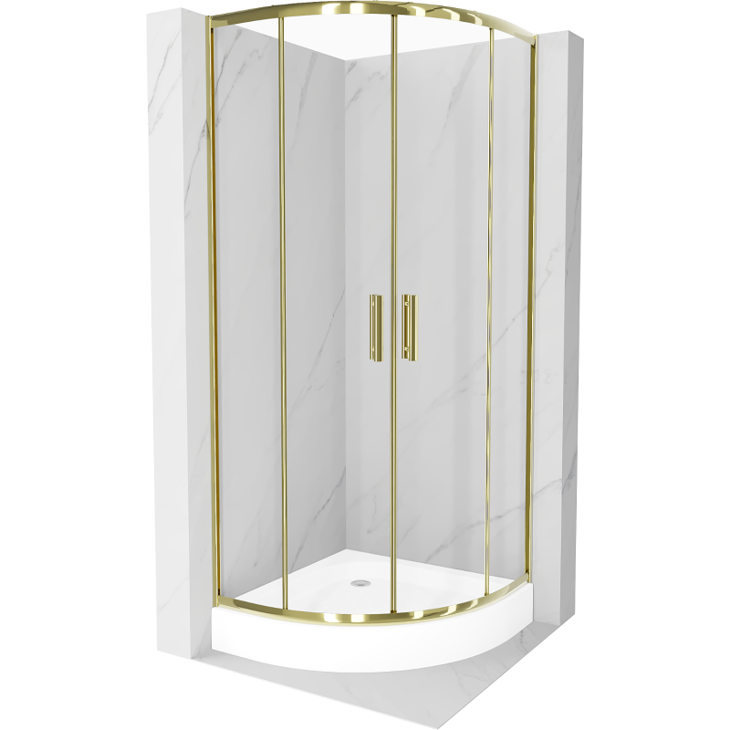 Cabine de douche Mexen Rio demi-ronde 70 x 70 cm, transparent, doré + receveur Rio, blanc - 863-070-070-50-00-4710
