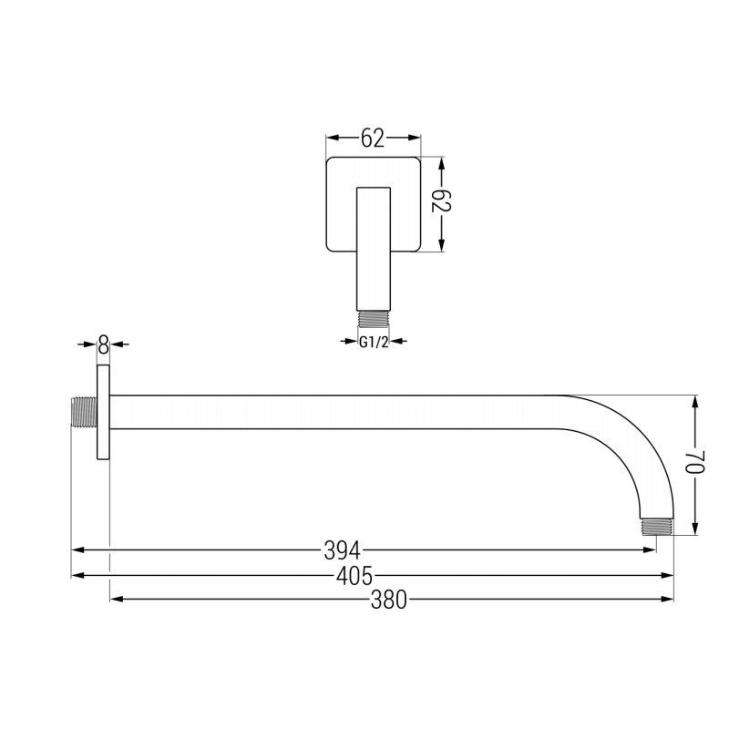Mexen Uni bras de douche mural 38 cm chromé - 79113-00