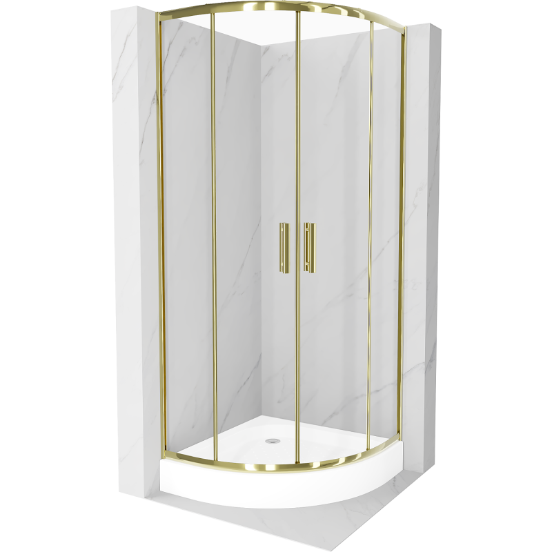 Cabine de douche Mexen Rio semi-circulaire 80 x 80 cm, transparente, dorée + receveur Rio, blanc - 863-080-080-50-00-4710