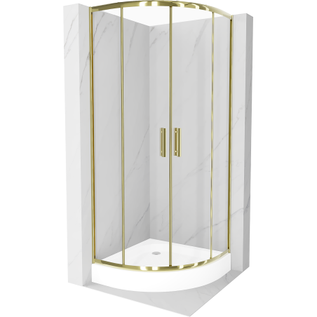 Cabine de douche Mexen Rio semi-circulaire 80 x 80 cm, transparente, dorée + receveur Rio, blanc - 863-080-080-50-00-4710