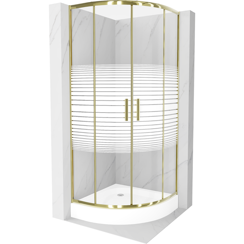 Cabine de douche Mexen Rio en demi-cercle 70 x 70 cm, rayures, dorée + bac Rio, blanc - 863-070-070-50-20-4710
