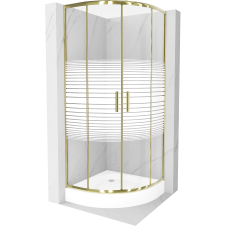 Cabine de douche Mexen Rio en demi-cercle 70 x 70 cm, rayures, dorée + bac Rio, blanc - 863-070-070-50-20-4710