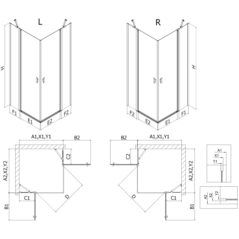 Mexen Mist Duo cabine de douche pivotante 120 x 100 cm, transparent, or - 8A4-120-100-50-00