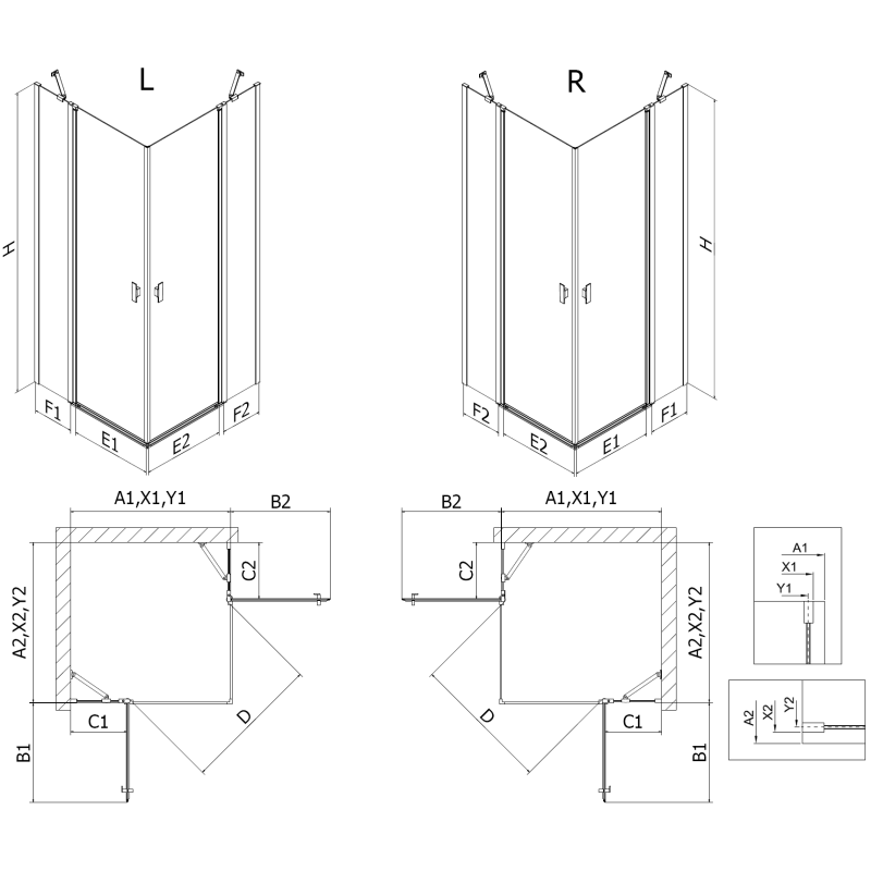 Mexen Mist Duo cabine de douche pivotante 95 x 80 cm, transparent, or brossé - 8A4-095-080-55-00