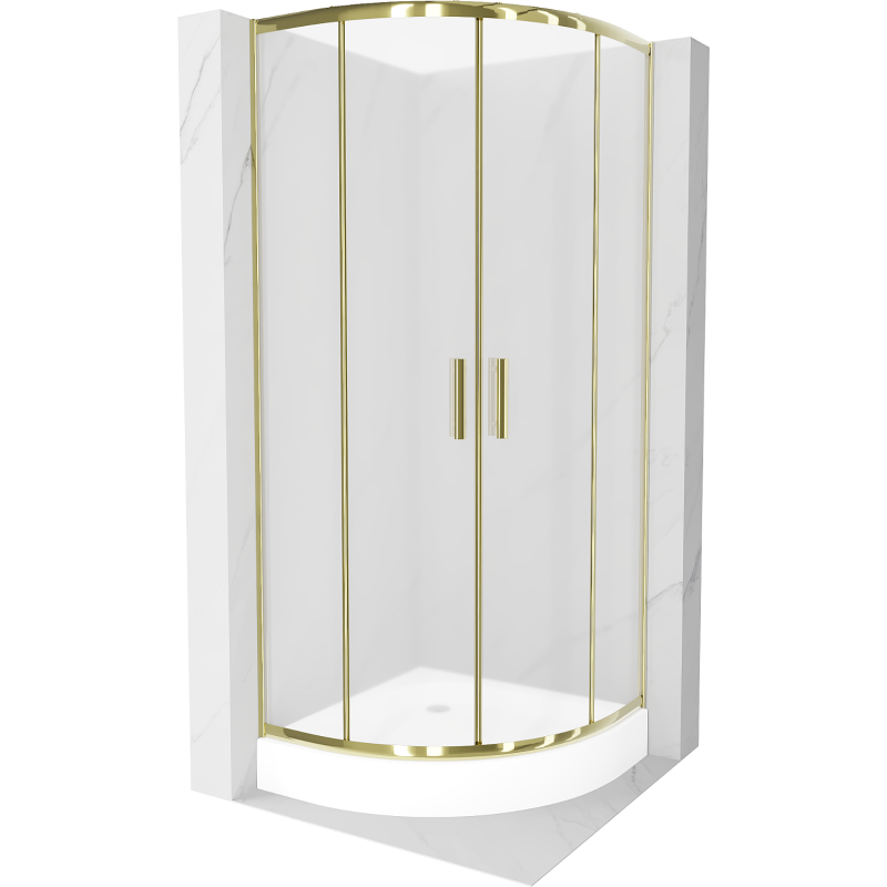 Cabine de douche Mexen Rio semi-circulaire 70 x 70 cm, verre givré, doré + receveur Rio, blanc - 863-070-070-50-30-4710