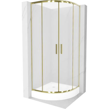 Cabine de douche Mexen Rio semi-circulaire 70 x 70 cm, verre givré, doré + receveur Rio, blanc - 863-070-070-50-30-4710
