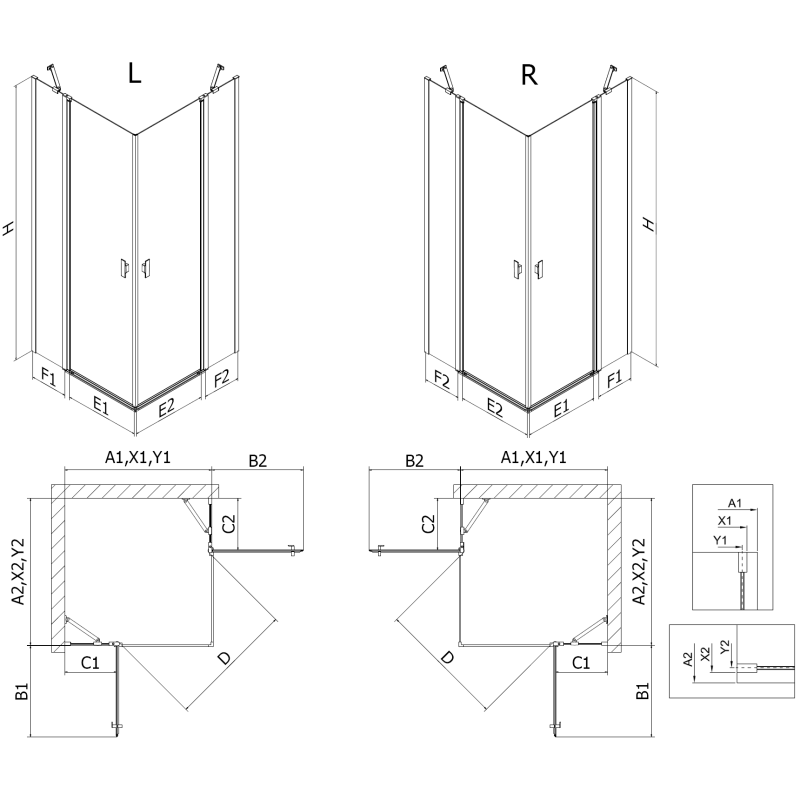 Mexen Mist Duo cabine de douche battante 115 x 70 cm, transparent, noir - 8A4-115-070-70-00