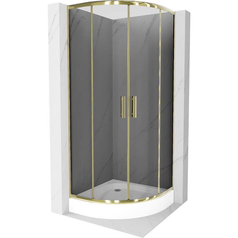 Mexen Rio cabine de douche semi-circulaire 90 x 90 cm, graphite, or + receveur de douche, blanc - 863-090-090-50-0-4710