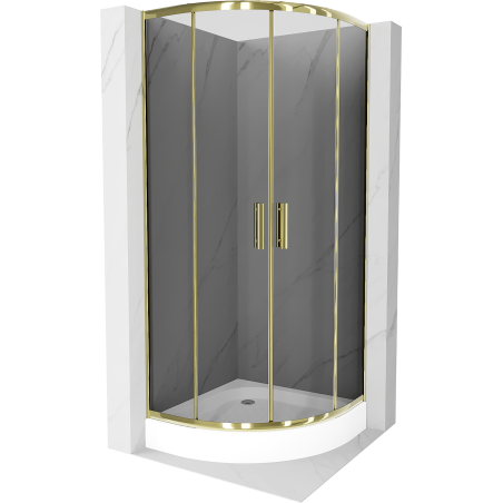 Mexen Rio cabine de douche semi-circulaire 90 x 90 cm, graphite, or + receveur de douche, blanc - 863-090-090-50-0-4710