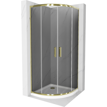 Cabine de douche Mexen Rio demi-ronde 80 x 80 cm, graphite, dorée + bac de douche Flat, blanc - 863-080-080-50-40-4110G