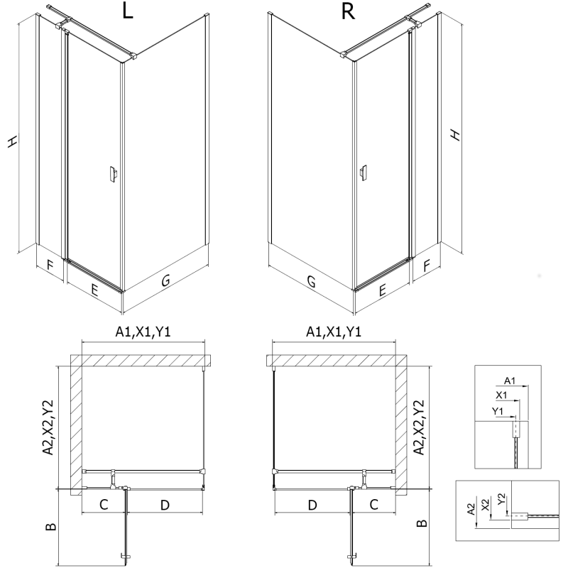 Mexen Mist T cabine de douche pivotante gauche 120 x 120 cm, grille noire, noir - 8A4T-120-120-70-77-L