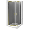 Cabine de douche arrondie Mexen Rio 90 x 90 cm, graphite, dorée + receveur Flat, blanc - 863-090-090-50-40-4110G