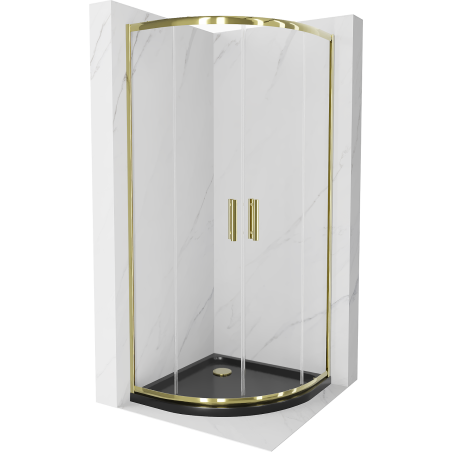Mexen Rio cabine de douche semi-circulaire 80 x 80 cm, transparent, doré + receveur Flat, noir - 863-080-080-50-00-4170G
