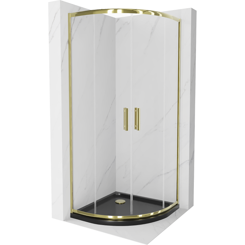 Mexen Rio cabine de douche semi-circulaire 90 x 90 cm, transparente, dorée + receveur plat, noir - 863-090-090-50-00-4170G