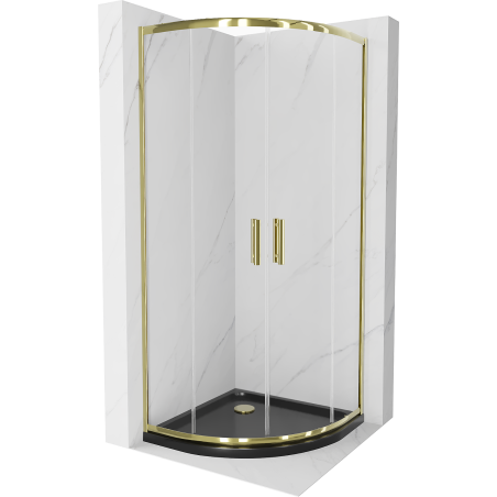 Mexen Rio cabine de douche semi-circulaire 90 x 90 cm, transparente, dorée + receveur plat, noir - 863-090-090-50-00-4170G