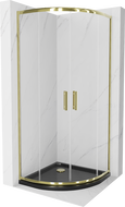 Mexen Rio cabine de douche semi-circulaire 90 x 90 cm, transparent, doré + receveur Flat, noir - 863-090-090-50-00-4170G