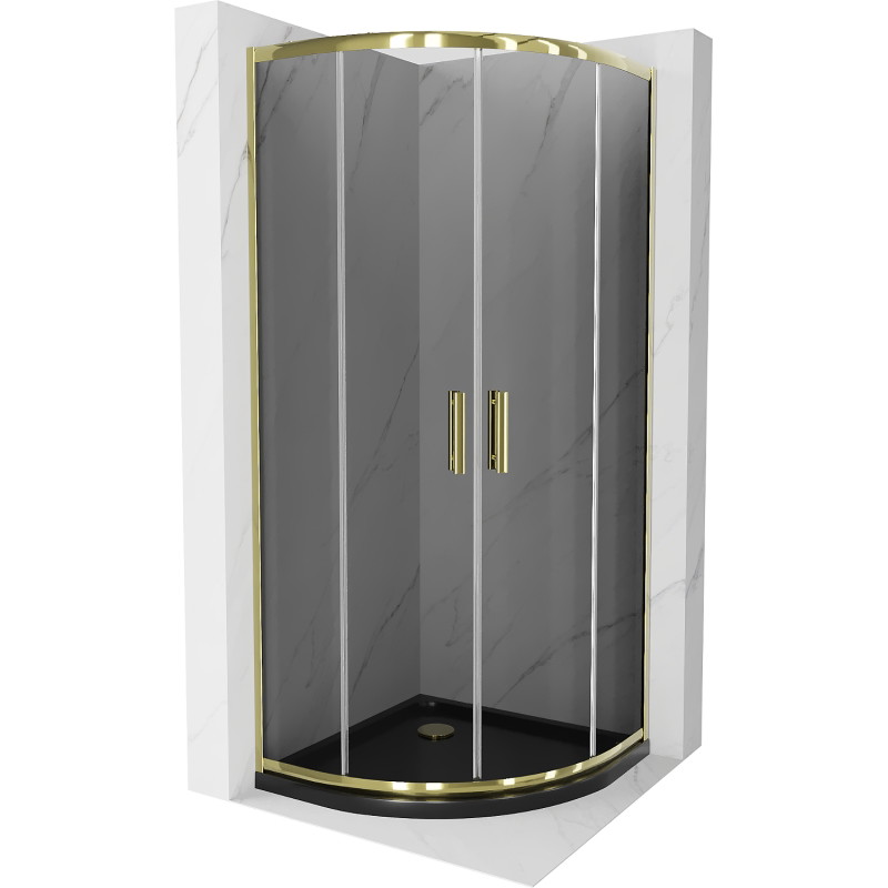 Mexen Rio cabine de douche semi-circulaire 90 x 90 cm, graphite, or + receveur Flat, noir - 863-090-090-50-40-4170G