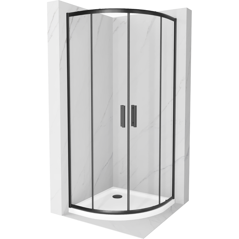Cabine de douche Mexen Rio semi-circulaire 80 x 80 cm, transparente, noire + bac de douche Flat, blanc - 863-080-080-70-00-4110B