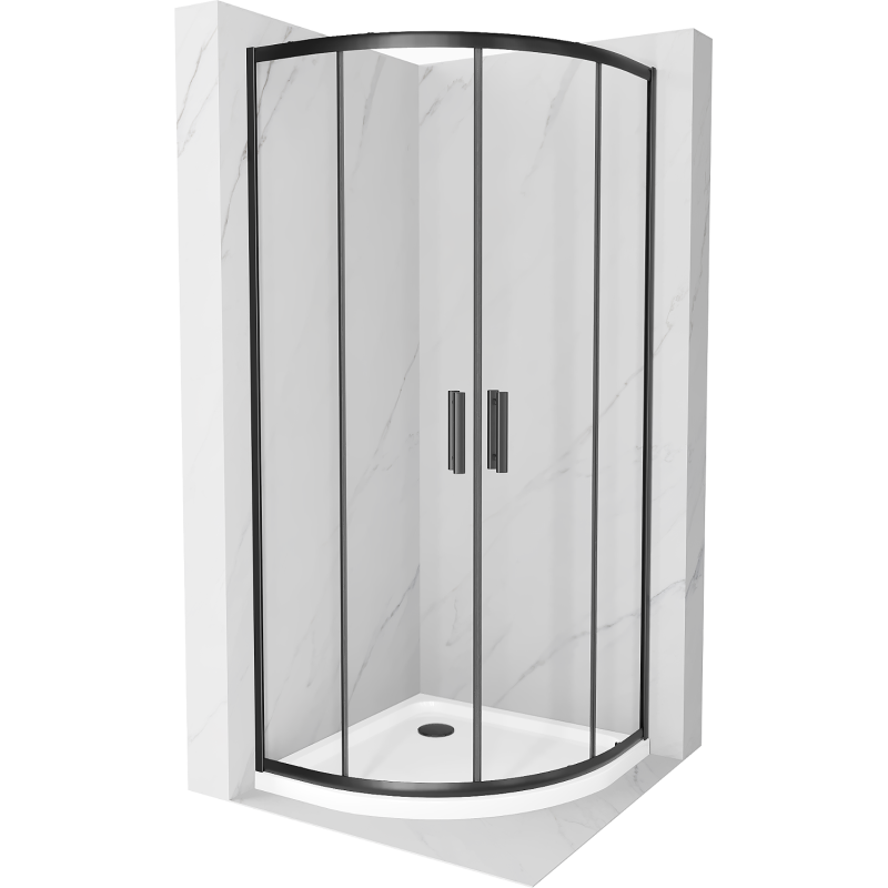 Mexen Rio cabine de douche semi-circulaire 90 x 90 cm, transparente, noire + receveur Flat, blanc - 863-090-090-70-00-4110B