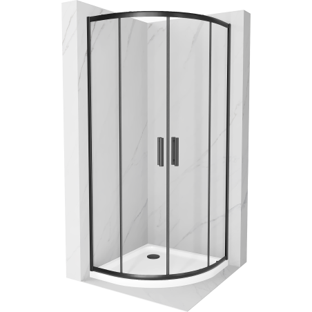 Cabine de douche Mexen Rio demi-ronde 90 x 90 cm, transparente, noire + receveur Flat, blanc - 863-090-090-70-00-4110B