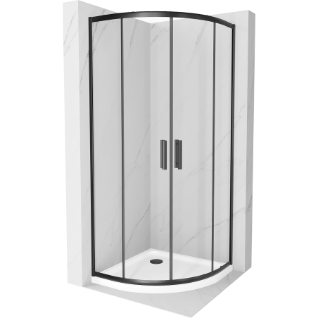 Mexen Rio cabine de douche semi-circulaire 90 x 90 cm, transparente, noire + receveur Flat, blanc - 863-090-090-70-00-4110B