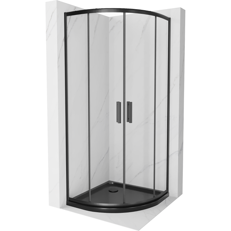 Cabine de douche Mexen Rio semi-circulaire 80 x 80 cm, transparente, noire + receveur Flat, noir - 863-080-080-70-00-4170B