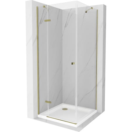 Mexen Roma cabine de douche pivotante 80 x 80 cm, transparent, or + receveur Flat - 854-080-080-50-00-4010