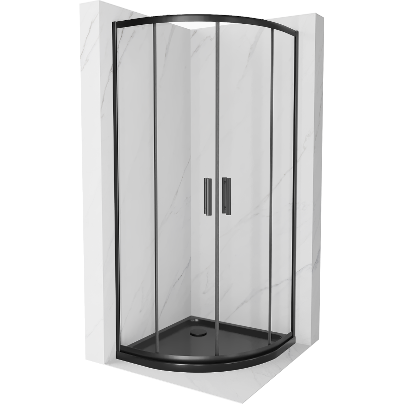 Mexen Rio cabine de douche demi-circulaire 90 x 90 cm, transparent, noir + receveur Flat, noir - 863-090-090-70-00-4170B