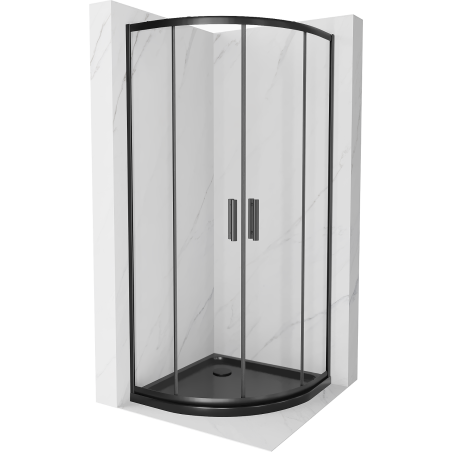 Cabine de douche Mexen Rio semi-circulaire 90 x 90 cm, transparent, noir + receveur Flat, noir - 863-090-090-70-00-4170B