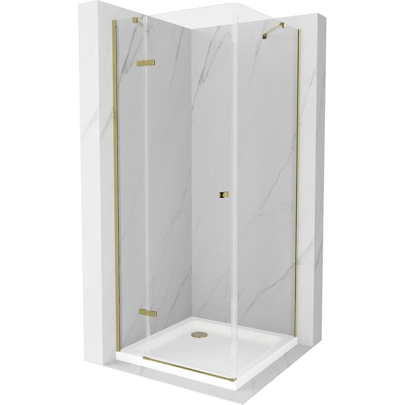 Mexen Roma cabine de douche pivotante 90 x 90 cm, transparente, dorée + bac de douche Flat - 854-090-090-50-00-4010