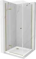 Mexen Roma cabine de douche pivotante 90 x 90 cm, transparente, dorée + bac à douche Flat - 854-090-090-50-00-4010