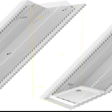 Mexen Roma cabine de douche pivotante 100 x 100 cm, transparent, or + receveur plat - 854-100-100-50-00-4010