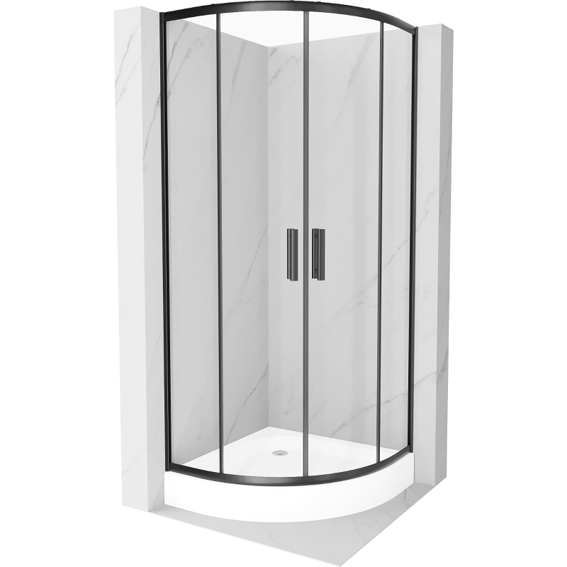 Cabine de douche Mexen Rio demi-ronde 70 x 70 cm, transparente, noire + receveur Rio, blanc - 863-070-070-70-00-4710