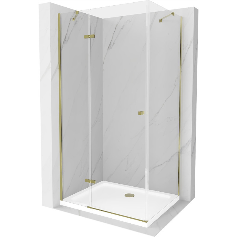 Mexen Roma cabine de douche battante 90 x 100 cm, transparent, dorée + bac de douche Flat - 854-090-100-50-00-4010