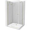 Mexen Roma cabine de douche battante 90 x 100 cm, transparent, dorée + bac de douche Flat - 854-090-100-50-00-4010