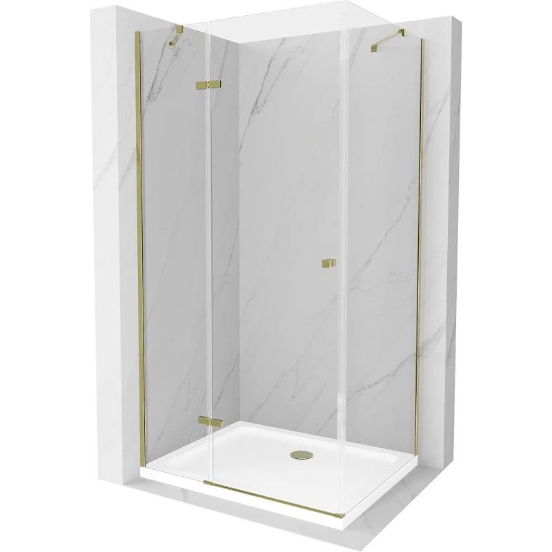 Mexen Roma cabine de douche pivotante 100 x 90 cm, transparent, dorée + receveur Flat - 854-100-090-50-00-4010