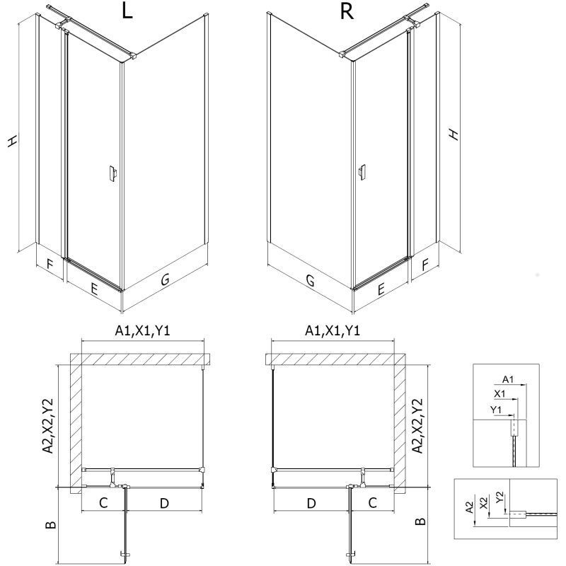 Mexen Mist T cabine de douche pivotante droite 80 x 100 cm, cadre noir, noir - 8A4T-080-100-70-70-P