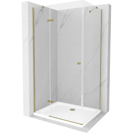 Mexen Roma cabine de douche battante 120 x 90 cm, transparente, dorée + receveur Flat - 854-120-090-50-00-4010