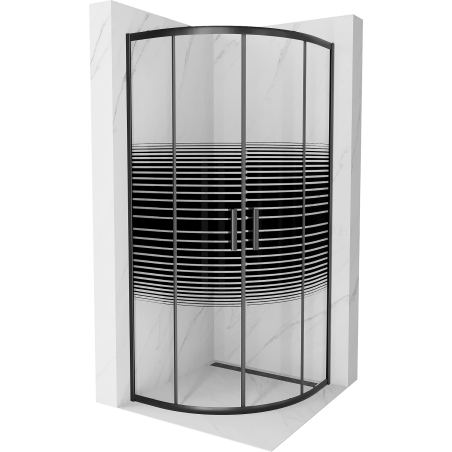 Mexen Rio cabine de douche semi-circulaire 80 x 80 cm, bandes noires, noire - 863-080-080-70-20