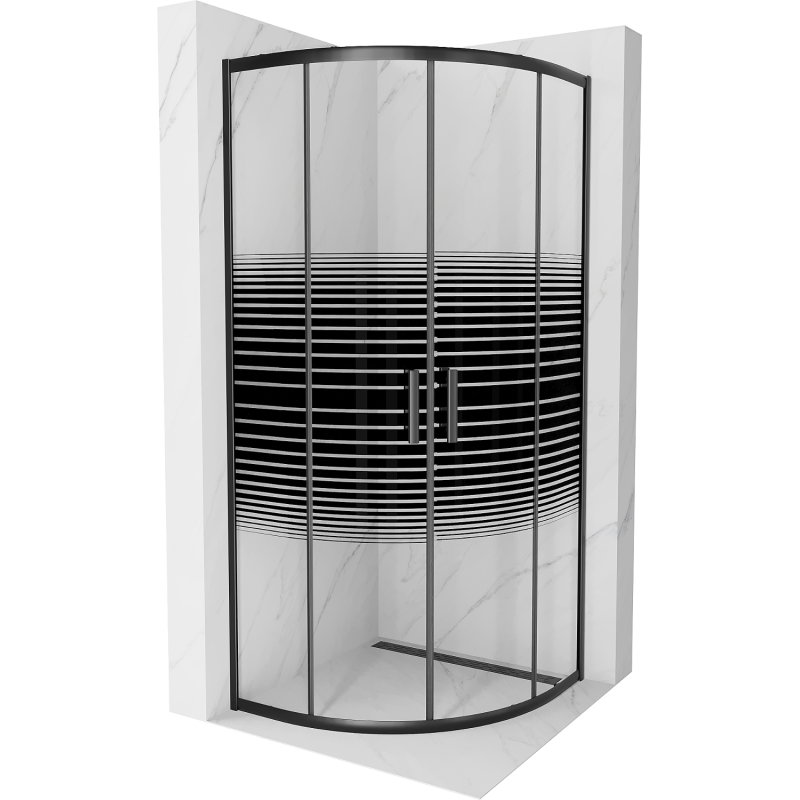 Mexen Rio cabine de douche semi-circulaire 90 x 90 cm, bandes noires, noir - 863-090-090-70-20