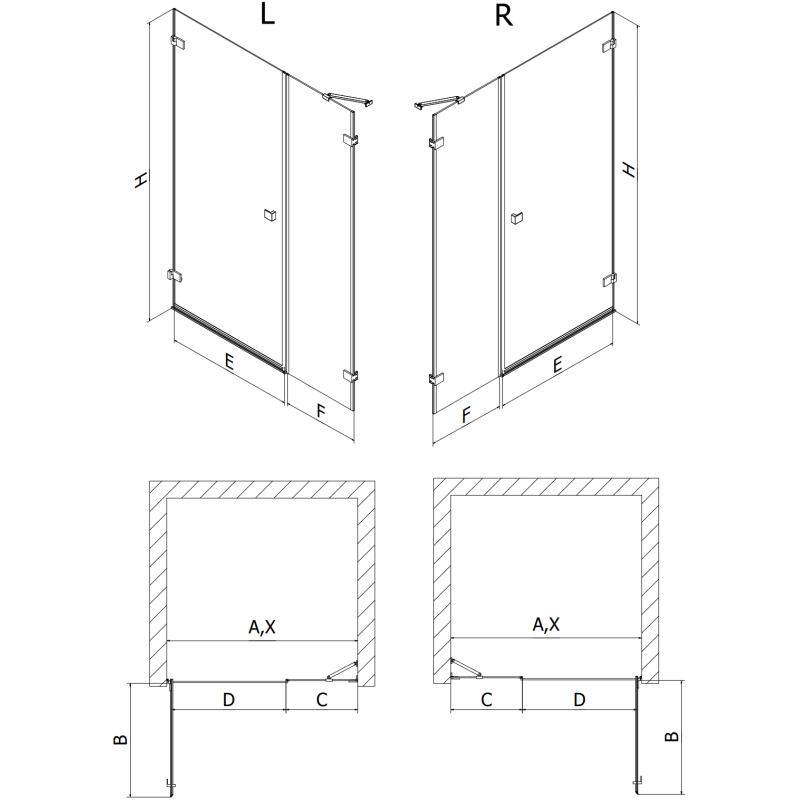Mexen Lunar-B porte de douche pivotante gauche 115 cm, transparent, or brossé - 832S-115-050-55-00-L
