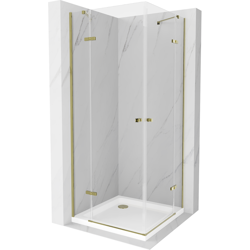 Mexen Roma Duo cabine de douche pivotante 70 x 70 cm, transparent, dorée + receveur plat - 854-070-070-50-02-4010G