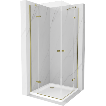 Mexen Roma Duo cabine de douche pivotante 70 x 70 cm, transparent, doré + receveur Flat - 854-070-070-50-02-4010G