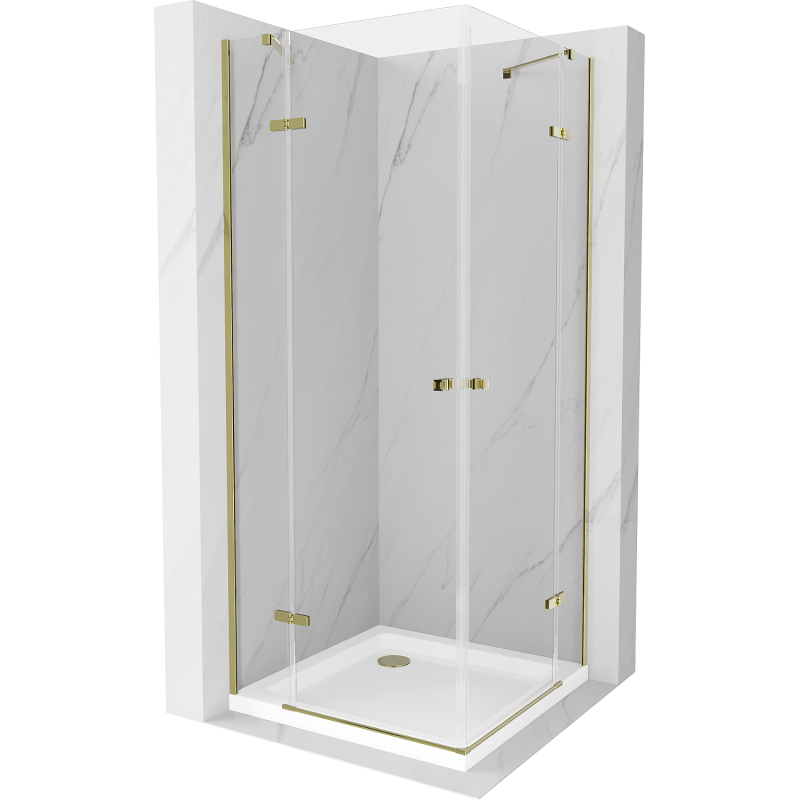 Mexen Roma Duo cabine de douche pivotante 100 x 100 cm, transparent, dorée + receveur Flat - 854-100-100-50-02-4010G