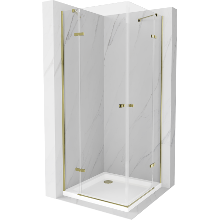 Mexen Roma Duo cabine de douche pivotante 100 x 100 cm, transparent, dorée + receveur Flat - 854-100-100-50-02-4010G