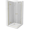 Mexen Roma Duo cabine de douche pivotante 100 x 100 cm, transparent, dorée + receveur Flat - 854-100-100-50-02-4010G