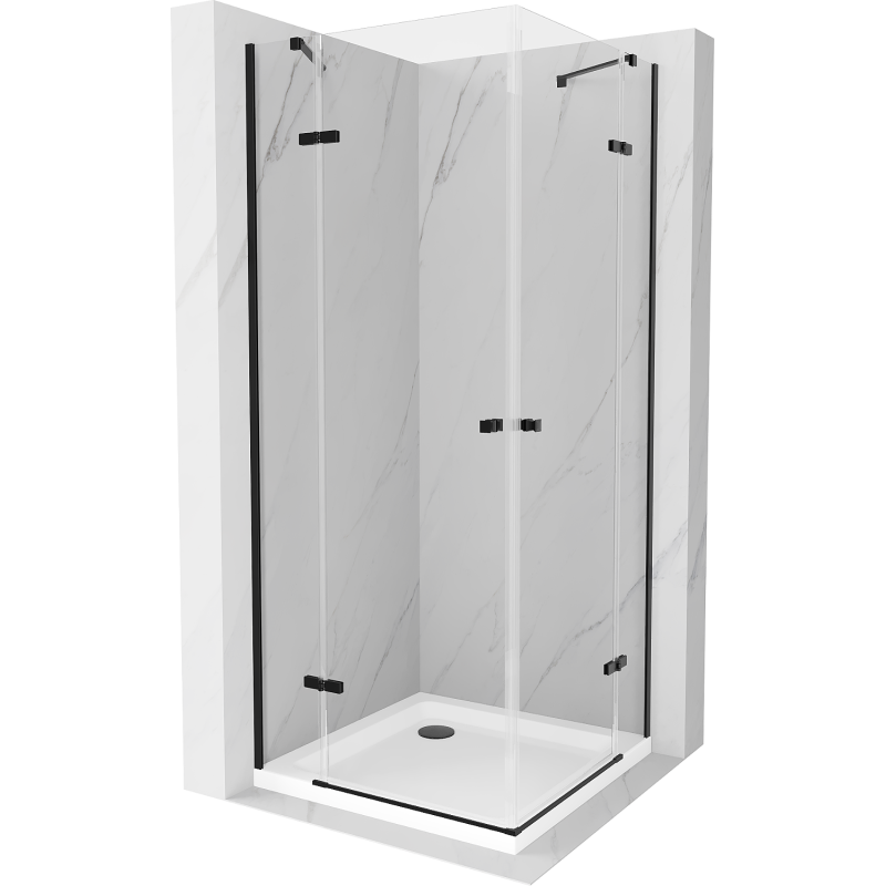Mexen Roma Duo cabine de douche battante 90 x 90 cm, transparent, noir + receveur plat - 854-090-090-70-02-4010B
