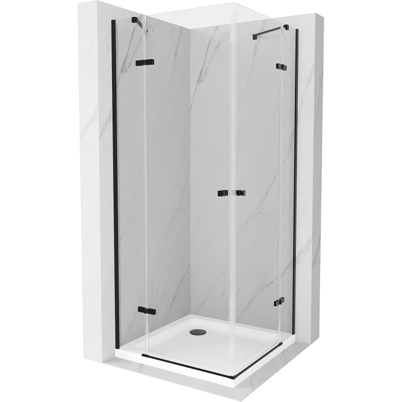 Mexen Roma Duo cabine de douche pivotante 100 x 100 cm, transparent, noir + receveur Flat - 854-100-100-70-02-4010B